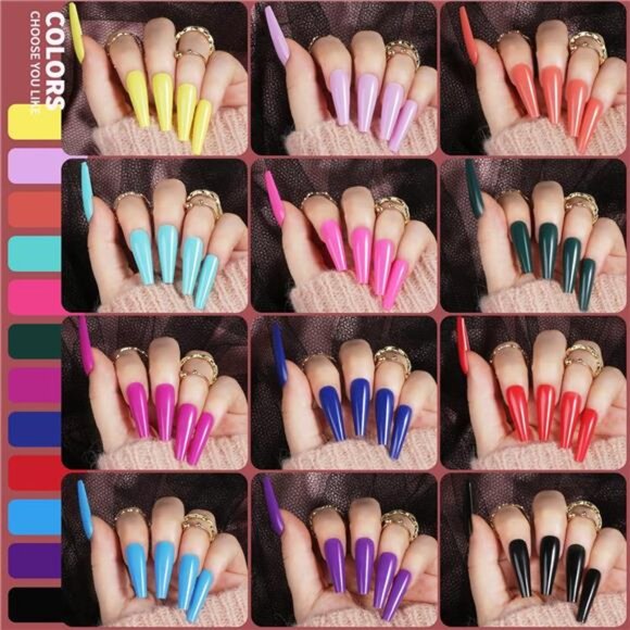 Full Cover Color Press On Coffin Nails, 576pcs Fake Nail Tips in 24 Colors, Glue - Picture 3 of 7